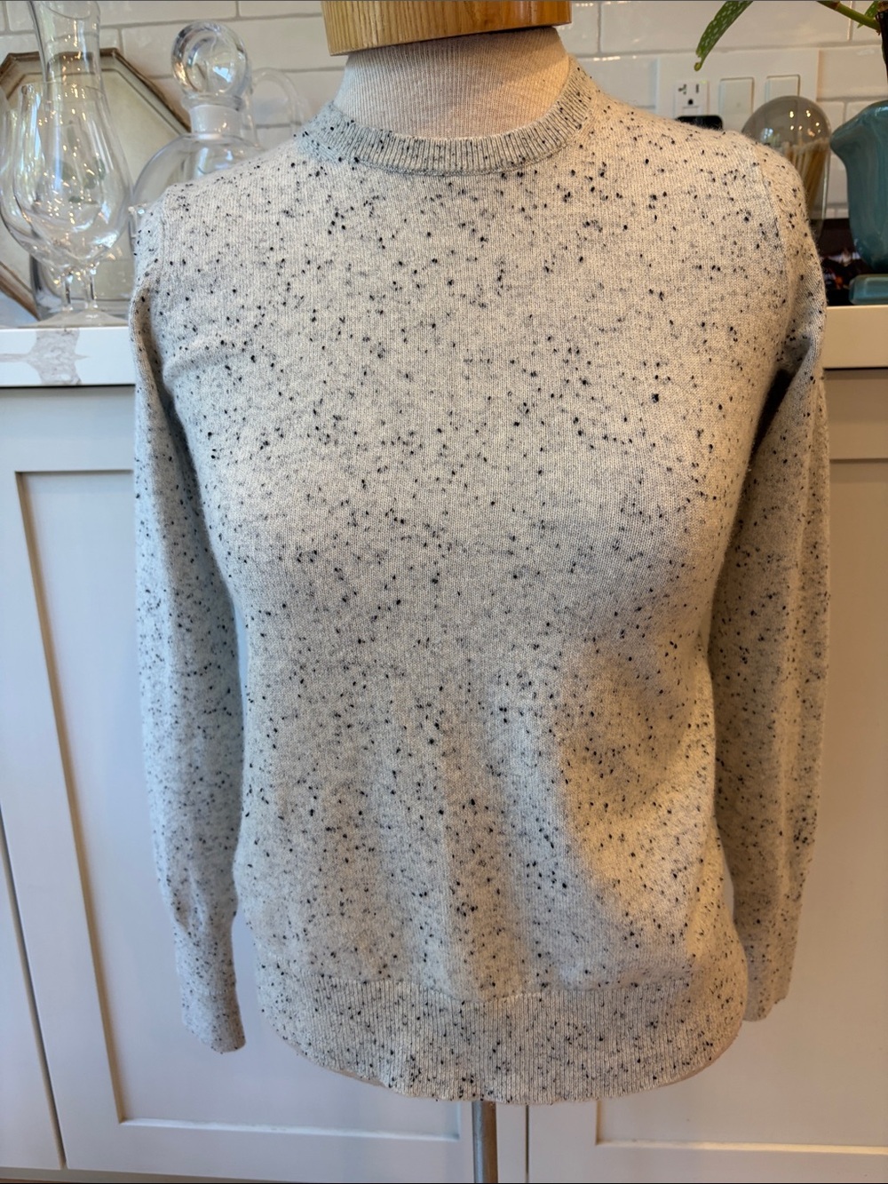 Everlane 100% cashmere Speckled Crewneck Sweater - Light Gray and black
